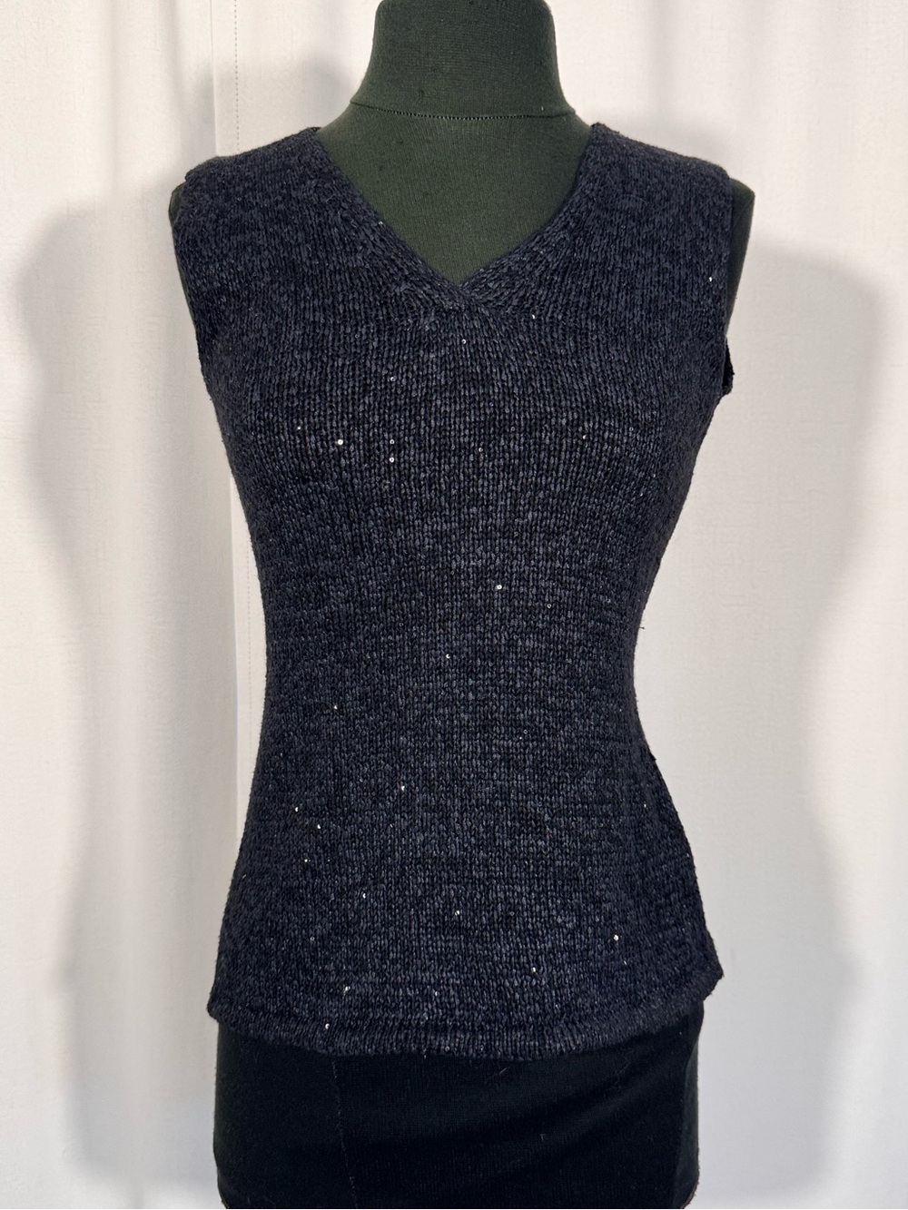 Doncaster Collection Black Sequin Knit Sleeveless Sweater